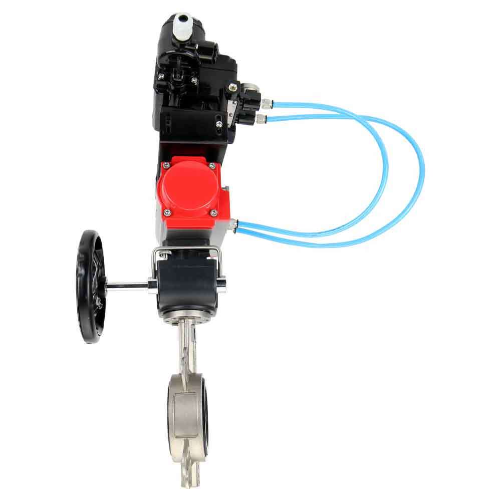 Wasser-Schmetterlingsventil Elephant 316l-viton-da-hdm-yt1000rsn, Gehäusematerial - Edelstahl AISI 316L, Scheibenmaterial - Edelstahl AISI 316L, Dichtung - VITON, pneumatisch betätigt