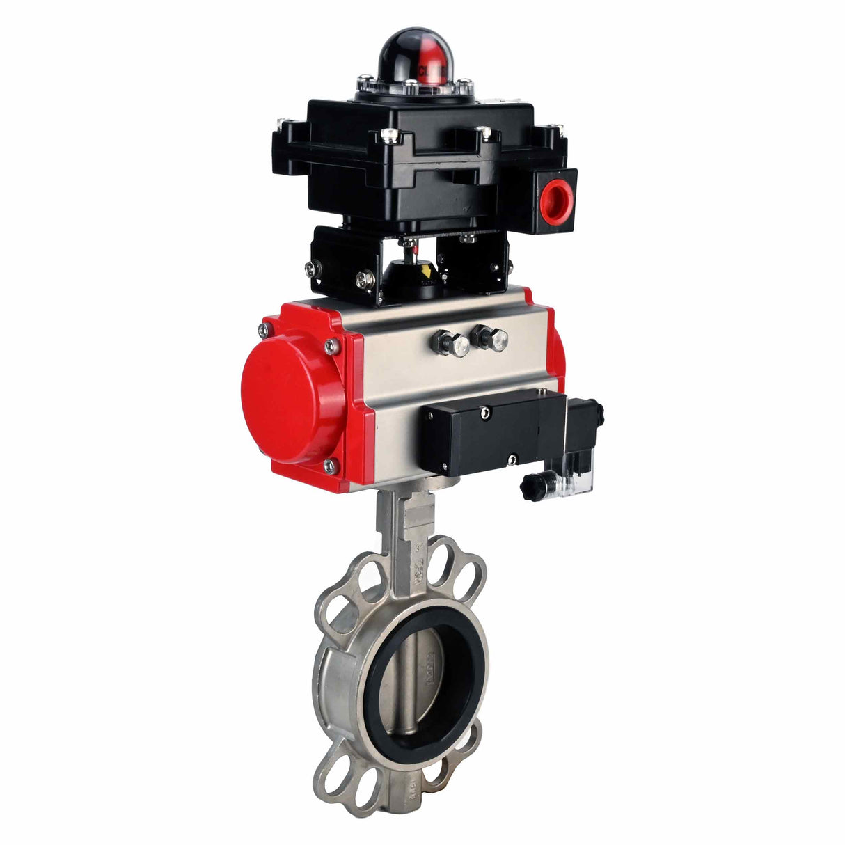 Water butterfly valve Elephant 316L-316L-VITON body material - stainless steel aisi 316l, disk material - stainless steel AISI 316L, seal - Viton with pneumatic actuator Elephant DA, pneumatic distributor 4M310-08 24V and limit switch block APL-410N EX