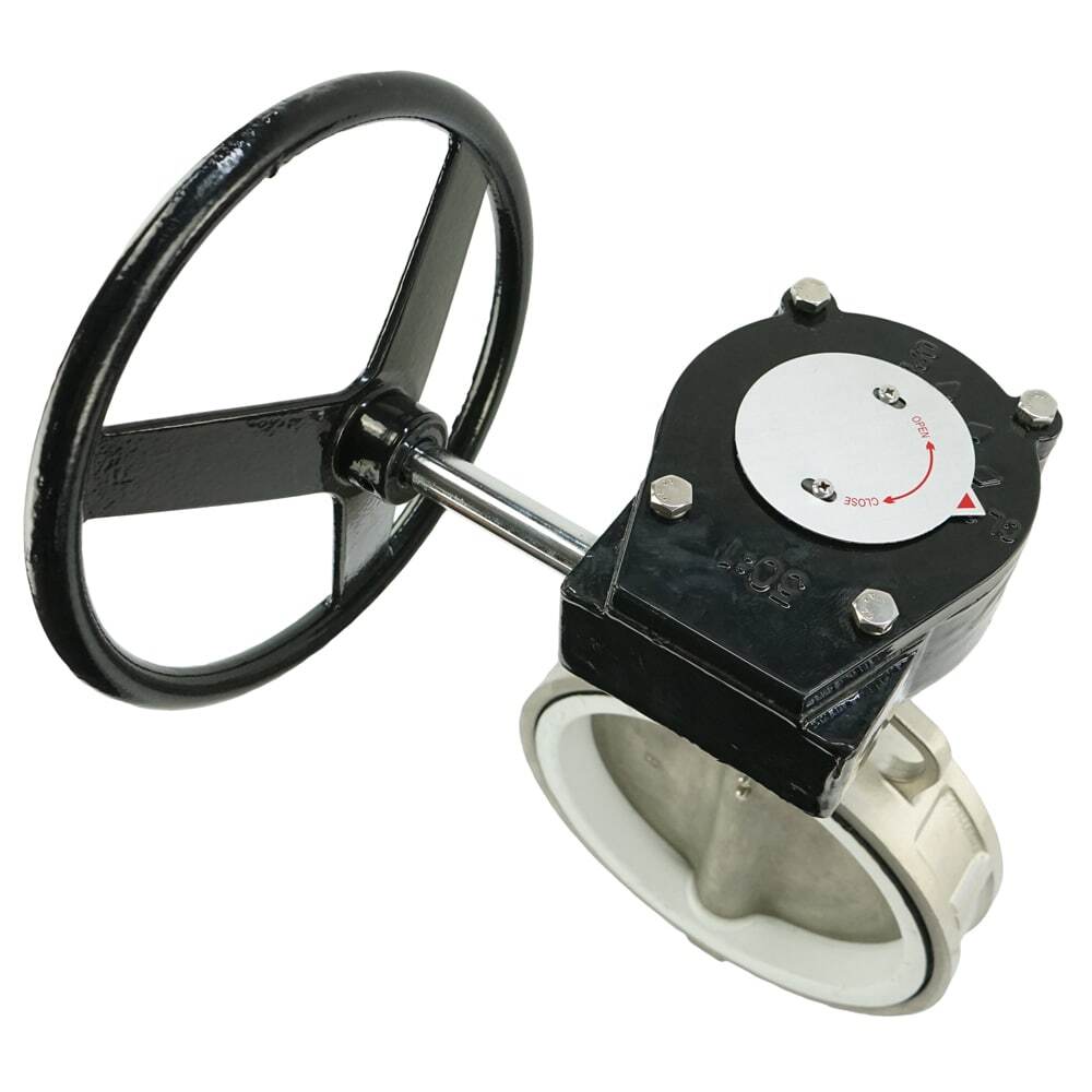 Wasser-Schmetterlingsventil Elephant 316L-PTFE-RDN, Gehäusematerial - Edelstahl AISI 316L, Scheibenmaterial - Edelstahl AISI 316L, Dichtung - PTFE, getriebegetrieben