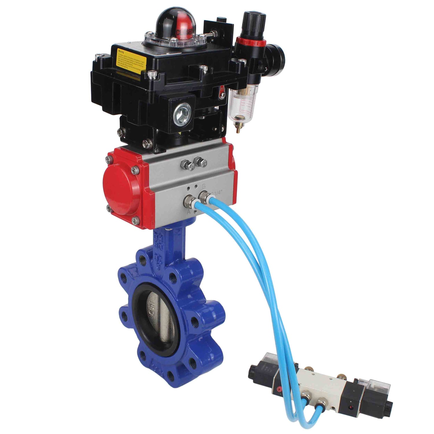 Wasser-Schmetterlingsventil Elephant WBV1616N-2W-Fb-H, Gehäusematerial - Gusseisen QT450, Scheibenmaterial - Gusseisen QT450, Dichtung - NBR, pneumatischer Antrieb PA-DA Doppelwirkung, 4V320-08 220V, LSU APL-410N EX, ATU AFC2000