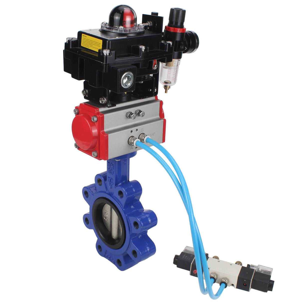 Wasser-Schmetterlingsventil Elephant WBV1616E-2W-Fb-H, Gehäusematerial - Gusseisen QT450, Scheibenmaterial - Gusseisen QT450, Dichtung - EPDM, pneumatischer Antrieb PA-SA mit Rückstellfedern, 4V320-08 220V, LSU APL-410N EX, ATU AFC2000