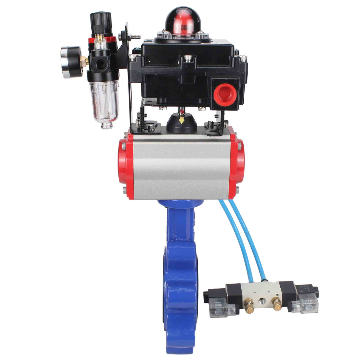 Wasser-Schmetterlingsventil Elephant WBV1616N-2W-Fb-H, Gehäusematerial - Gusseisen QT450, Scheibenmaterial - Gusseisen QT450, Dichtung - NBR, pneumatischer Antrieb PA-SA mit Rückstellfedern, 4V320-08 220V, LSU APL-410N EX, ATU AFC2000