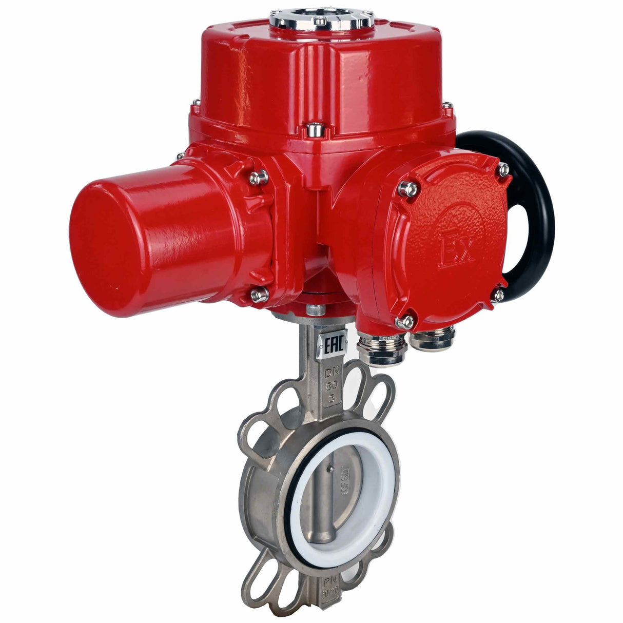 Wasser-Schmetterlingsventil Elephant 316L-316L-PTFE Gehäusematerial - Edelstahl AISI 316L, Scheibenmaterial - Edelstahl AISI 316L, Dichtung - PTFE mit 1/4-Umdrehung elektrischem Antrieb Elephant QT-W (M) EX 380V