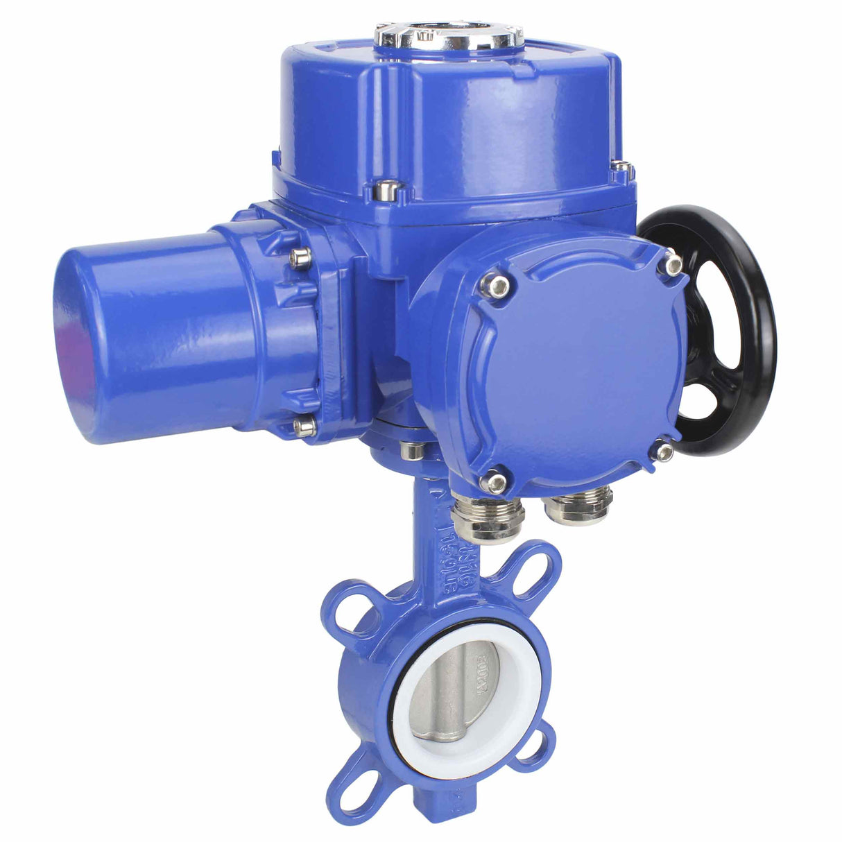 Wasser-Drosselklappe Elephant WCB-316L-PTFE Gehäusematerial - Kohlenstoffstahl WCB, Scheibenmaterial - Edelstahl AISI 316L, Dichtung - PTFE mit elektrischem 1/4-Drehantrieb Elephant QT-W (M) 220V