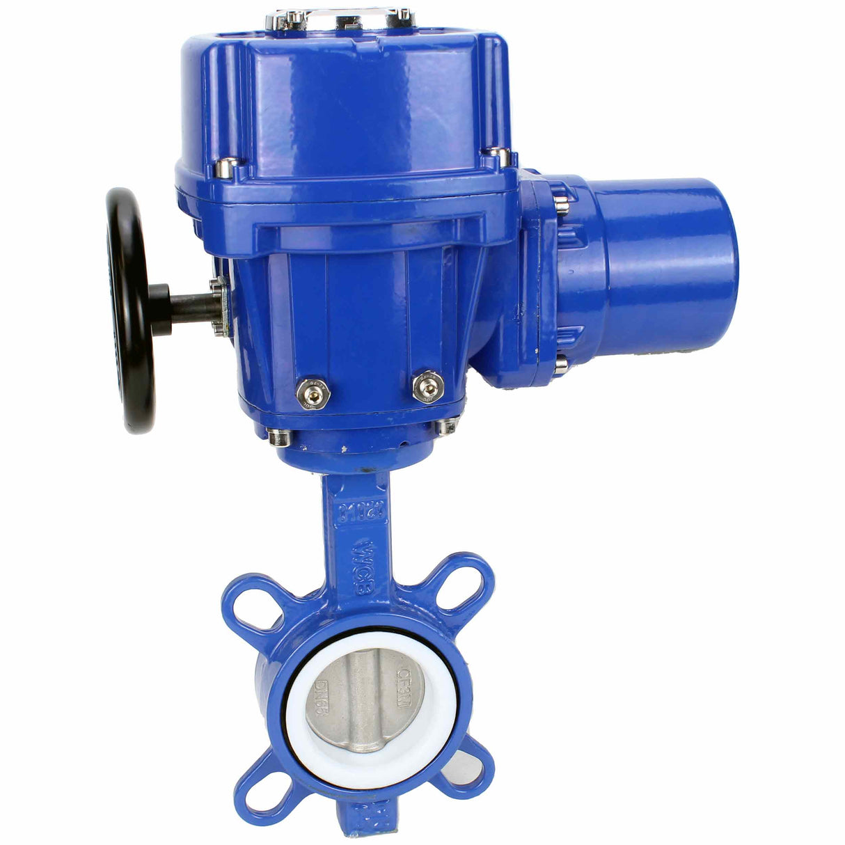 Wasser-Drosselklappe Elephant WCB-316L-PTFE Gehäusematerial - Kohlenstoffstahl WCB, Scheibenmaterial - Edelstahl AISI 316L, Dichtung - PTFE mit elektrischem 1/4-Drehantrieb Elephant QT-W (M) 220V