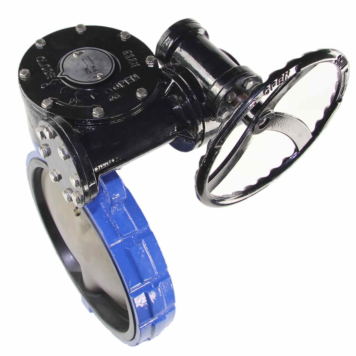 Wasserabsperrklappe Elephant WCB-316L-EPDM, Gehäusematerial – Kohlenstoffstahl WCB, Scheibenmaterial – Edelstahl AISI 316L, Dichtung – EPDM, Getriebebetätigung