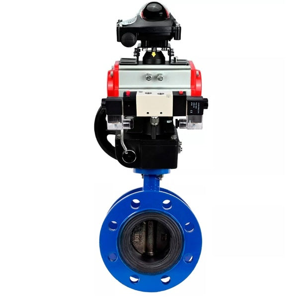 Wasser-Schmetterlingsventil Elephant WBV1331E-2W-F-H, Gehäusematerial - Gusseisen GGG40/EN-GJS-400-15, Scheibenmaterial - Edelstahl AISI 304, Dichtung - EPDM, pneumatischer Antrieb PA-DA Doppelwirkung, 4V320-10 220V, LSU APL-210N, Handrad MON