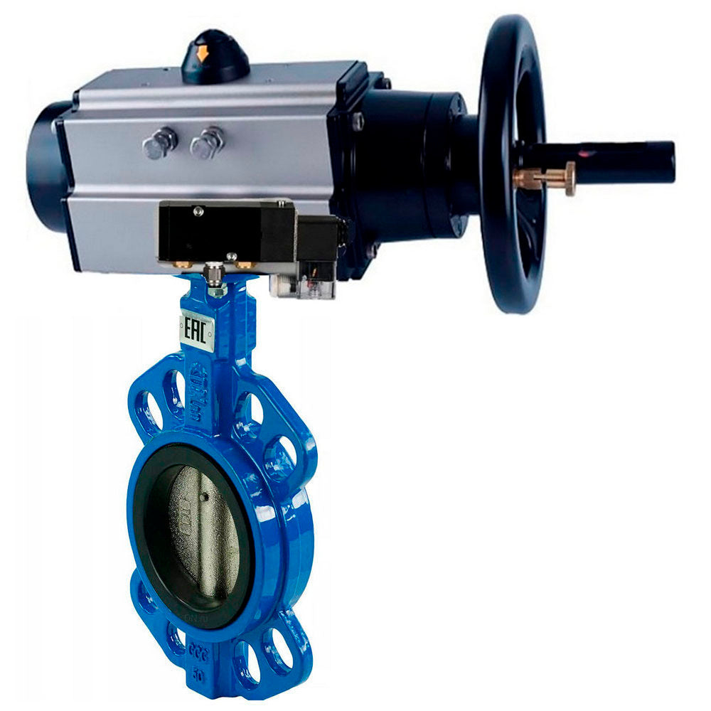 Wasser-Schmetterlingsventil Elephant WBV1616E-2W-Fb-H, Gehäusematerial - Gusseisen QT450, Scheibenmaterial - Gusseisen QT450, Dichtung - EPDM, pneumatischer Antrieb PA-DA-105-1 Doppelwirkung, 4M310-08 220V