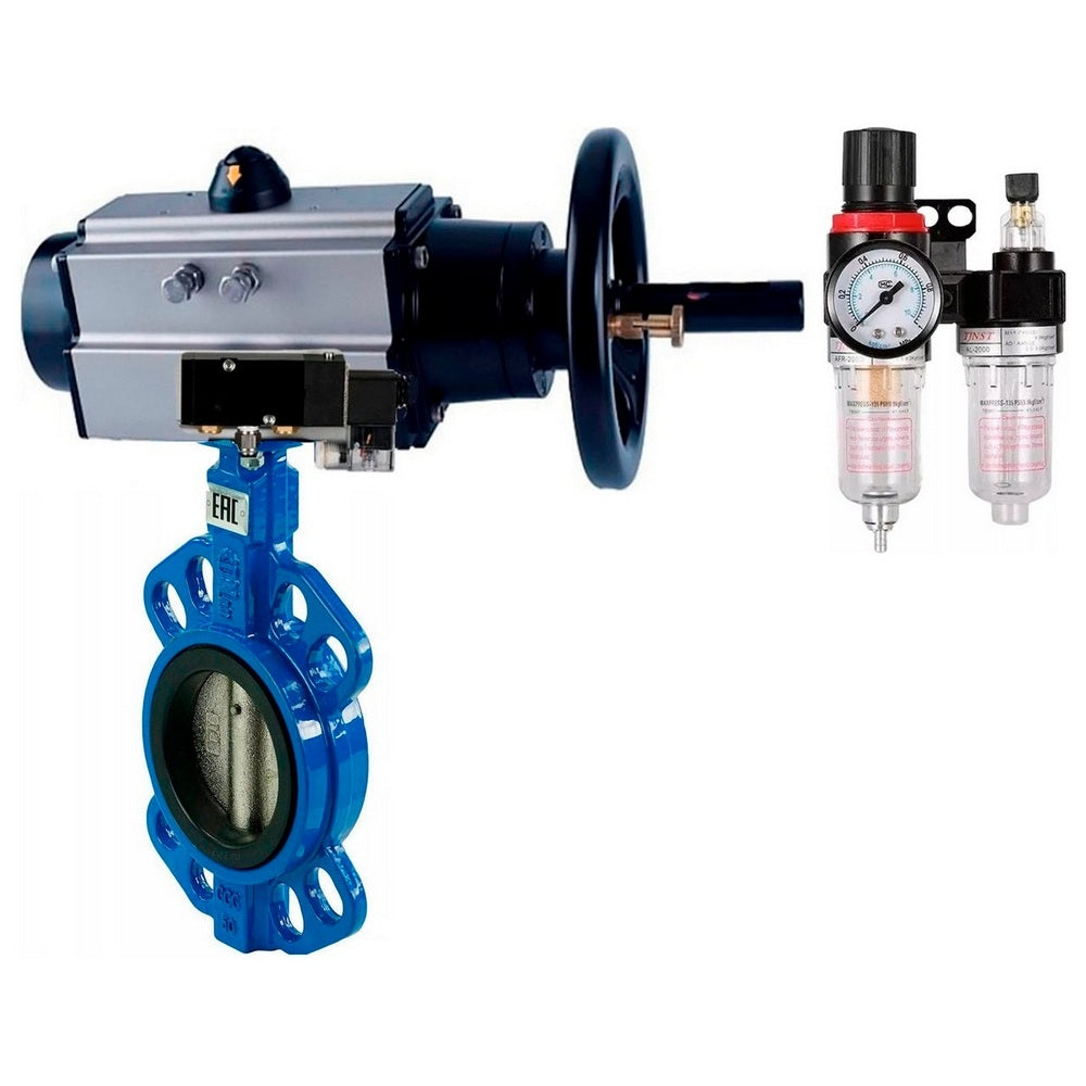 Wasser-Schmetterlingsventil Elephant WBV1616E-2W-Fb-H, Gehäusematerial - Gusseisen QT450, Scheibenmaterial - Gusseisen QT450, Dichtung - EPDM, pneumatischer Antrieb PA-DA-105-1 Doppelwirkung, 4M310-08 24V ATU AFC2000