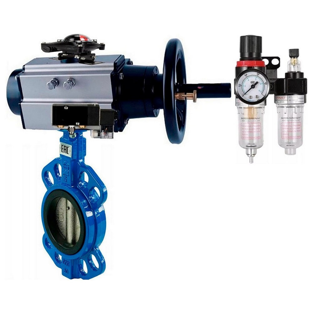 Wasser-Schmetterlingsventil Elephant WBV1616E-2W-Fb-H, Gehäusematerial - Gusseisen QT450, Scheibenmaterial - Gusseisen QT450, Dichtung - EPDM, pneumatischer Antrieb PA-DA-105-1 Doppelwirkung, 4M310-08 24V, LSU APL-210N, ATU AFC2000