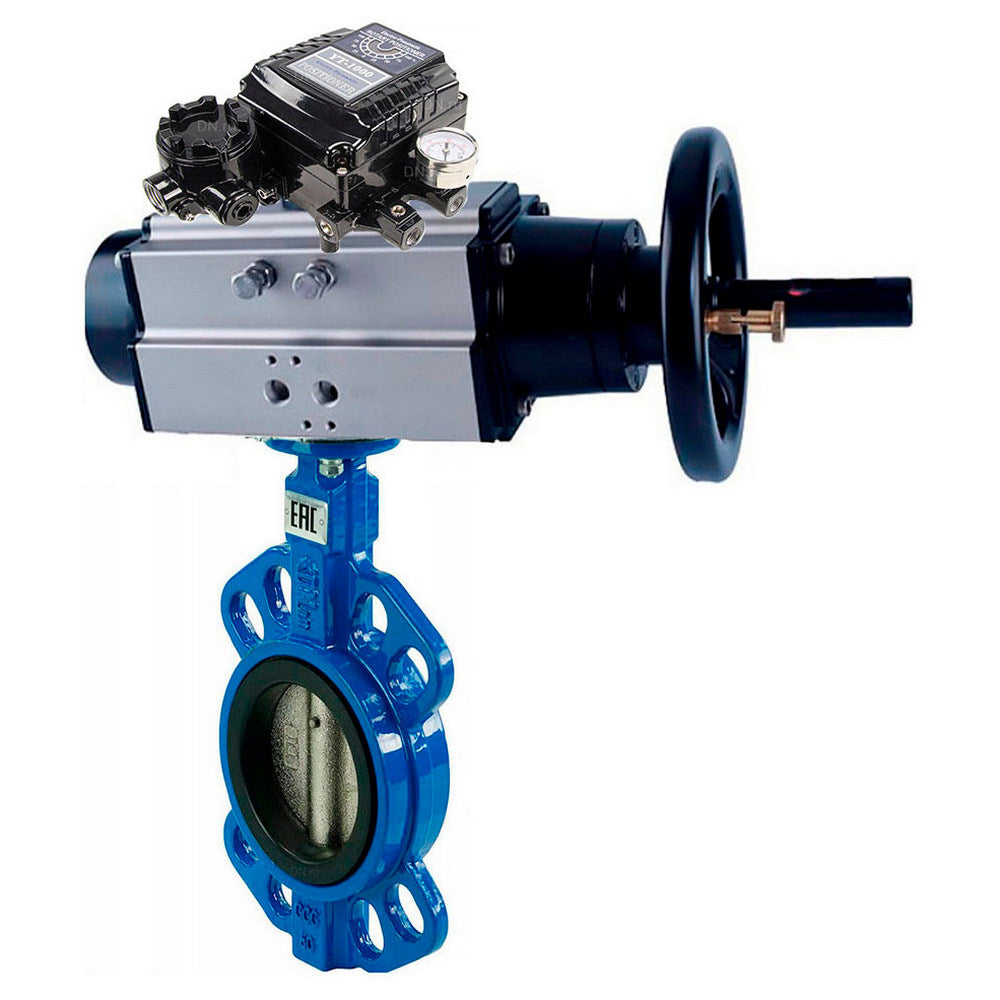 Wasser-Schmetterlingsventil Elephant WBV1616E-2W-Fb-H, Gehäusematerial - Gusseisen QT450, Scheibenmaterial - Gusseisen QT450, Dichtung - EPDM, pneumatischer Antrieb PA-DA-105-1 Doppelwirkung, Positionsgeber YT-1000RSN ohne Rückmeldung