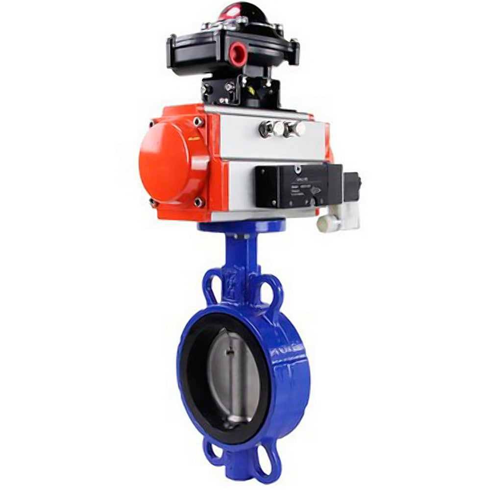 Wasser-Schmetterlingsventil Elephant WBV1632E-2W-Fb-H, Gehäusematerial - Gusseisen QT450, Scheibenmaterial - Edelstahl AISI 316L, Dichtung - EPDM, pneumatischer Antrieb PA-DA Doppelwirkung, 4V320-10 220V, LSU APL-410N EX