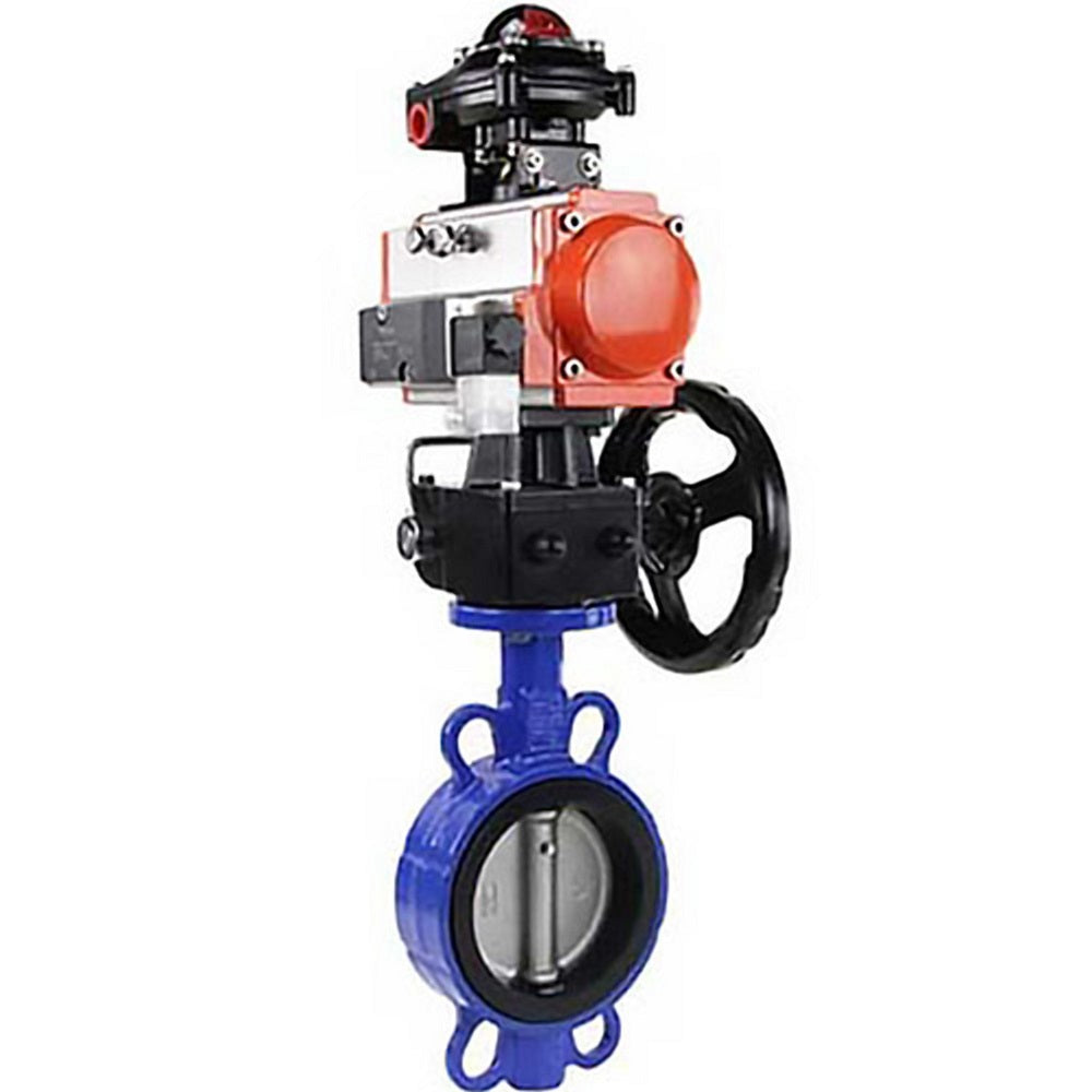 Wasser-Schmetterlingsventil Elephant WBV1616E-2W-Fb-H, Gehäusematerial - Gusseisen QT450, Scheibenmaterial - Gusseisen QT450, Dichtung - EPDM, pneumatischer Antrieb PA-DA Doppelwirkung, 4M310-08 220V, LSU APL-210N, Handrad MON