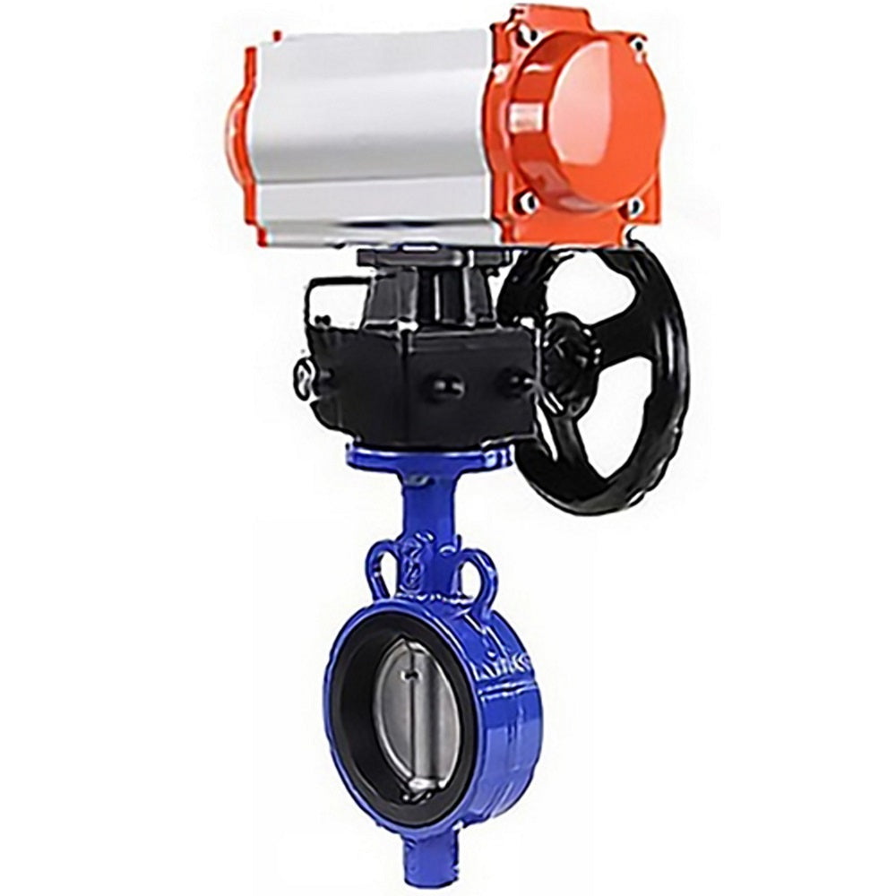 Wasser-Schmetterlingsventil Elephant WBV1632E-2W-Fb-H, Gehäusematerial - Gusseisen QT450, Scheibenmaterial - Edelstahl AISI 316L, Dichtung - EPDM, pneumatischer Antrieb PA-DA Doppelwirkung Handrad MON