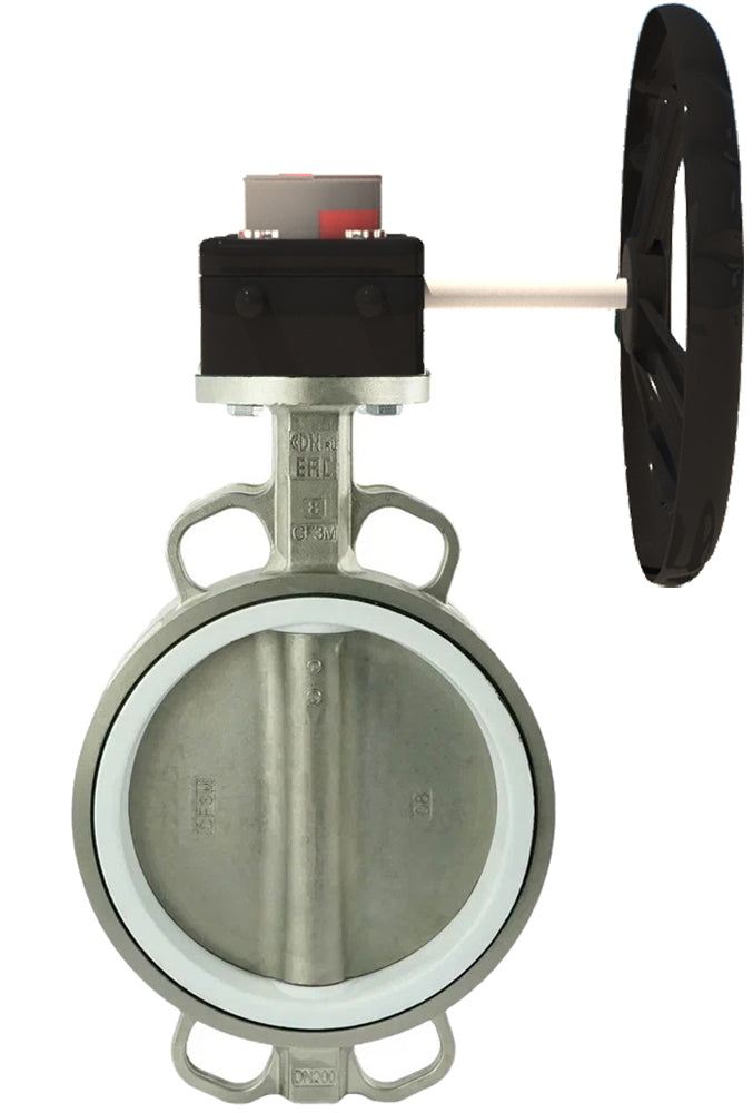 Wasser-Schmetterlingsventil Elephant WBV3131P-2W-Fb-H, Gehäusematerial - Edelstahl AISI 304, Scheibenmaterial - Edelstahl AISI 304, Dichtung - PTFE, Getriebe mit HGB RQN