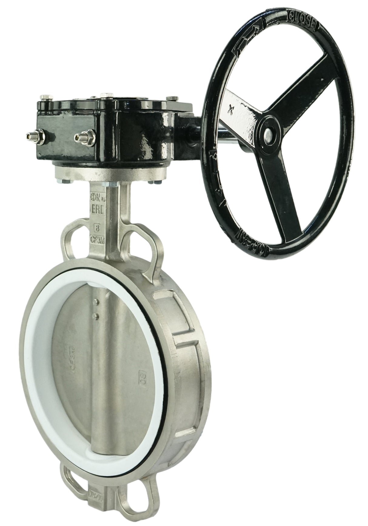 Wasser-Schmetterlingsventil Elephant WBV3131P-2W-Fb-H, Gehäusematerial - Edelstahl AISI 304, Scheibenmaterial - Edelstahl AISI 304, Dichtung - PTFE, Getriebe mit RDN RQN