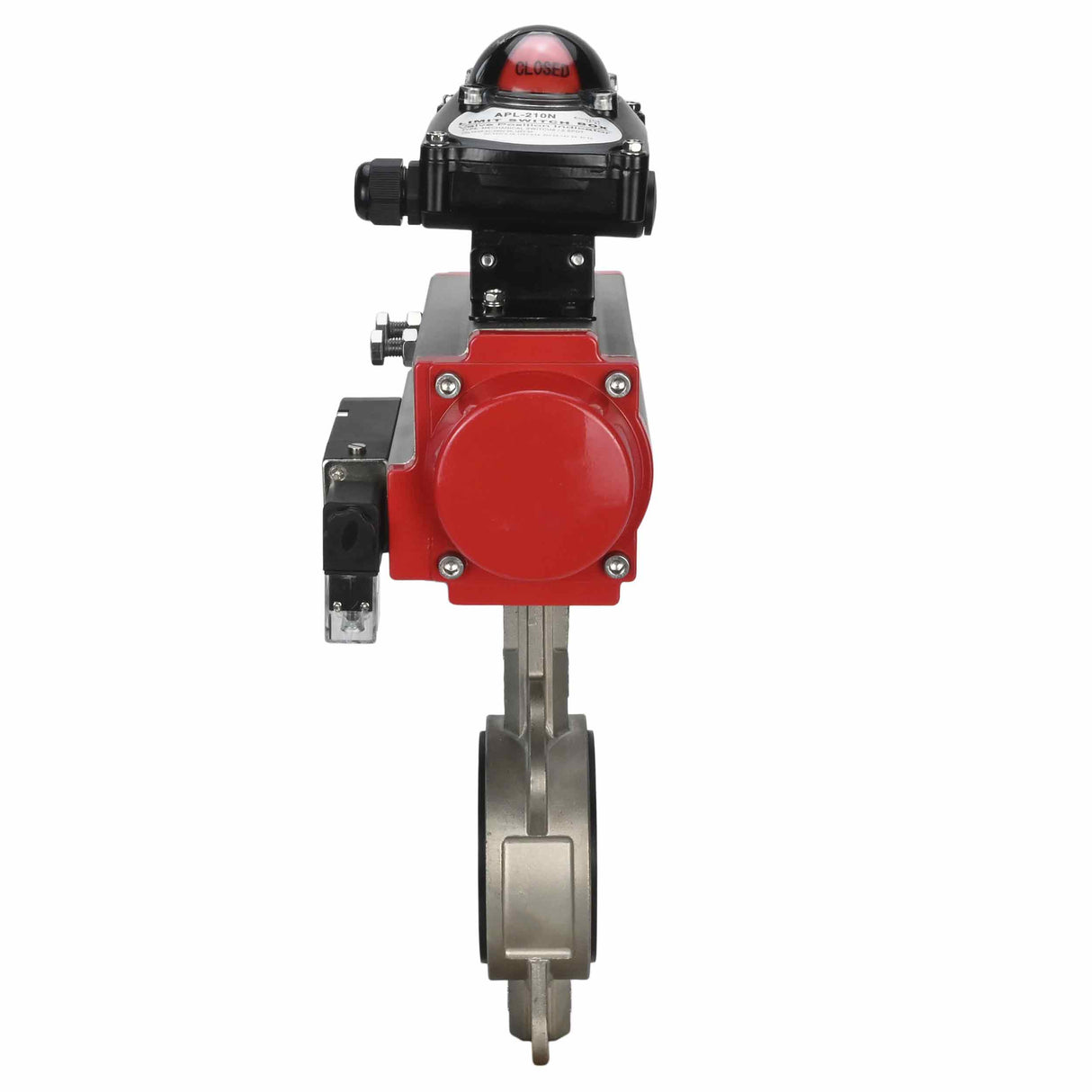Wasserabsperrklappe Elephant 316l-316l-epdm-sa-4m310-110/220-apl210n, Gehäusematerial – Edelstahl AISI 316L, Scheibenmaterial – Edelstahl AISI 316L, Dichtung – EPDM, pneumatischer Antrieb betätigt