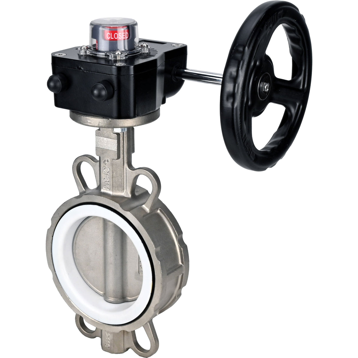 Wasser-Schmetterlingsventil Elephant 316L-PTFE-HGB, Gehäusematerial - Edelstahl AISI 316L, Scheibenmaterial - Edelstahl AISI 316L, Dichtung - PTFE, getriebegetrieben
