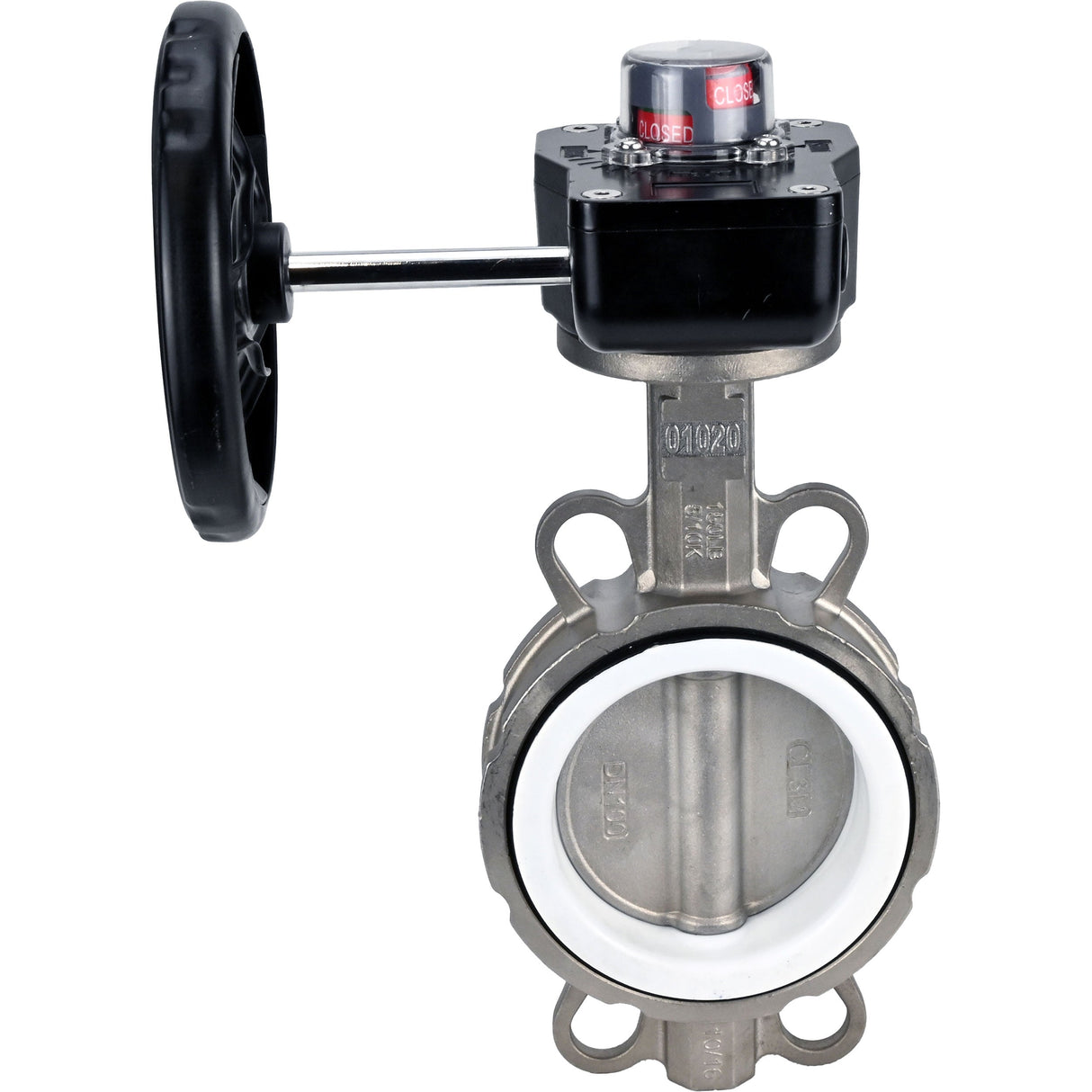 Wasser-Schmetterlingsventil Elephant 316L-PTFE-HGB, Gehäusematerial - Edelstahl AISI 316L, Scheibenmaterial - Edelstahl AISI 316L, Dichtung - PTFE, getriebegetrieben