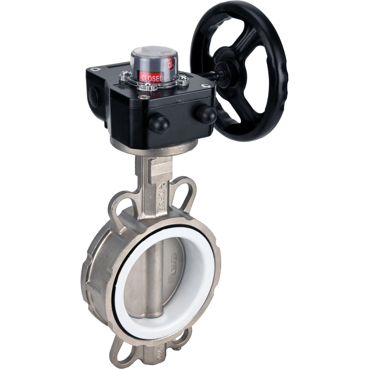Wasser-Schmetterlingsventil Elephant 316L-PTFE-HGB, Gehäusematerial - Edelstahl AISI 316L, Scheibenmaterial - Edelstahl AISI 316L, Dichtung - PTFE, getriebegetrieben