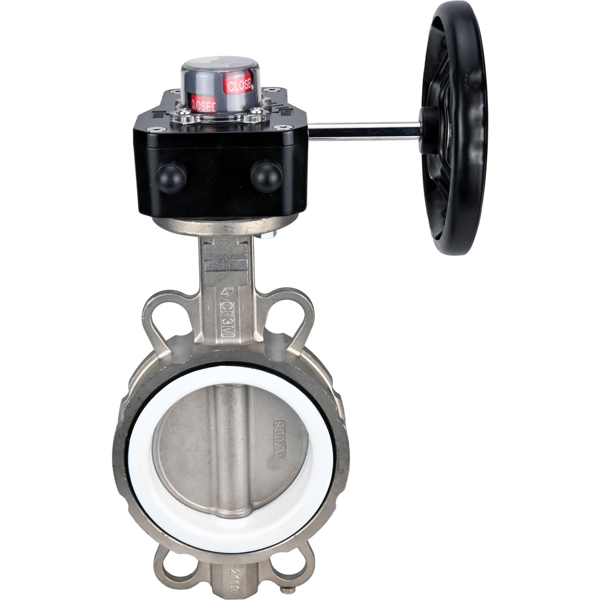 Wasser-Schmetterlingsventil Elephant 316L-PTFE-HGB, Gehäusematerial - Edelstahl AISI 316L, Scheibenmaterial - Edelstahl AISI 316L, Dichtung - PTFE, getriebegetrieben