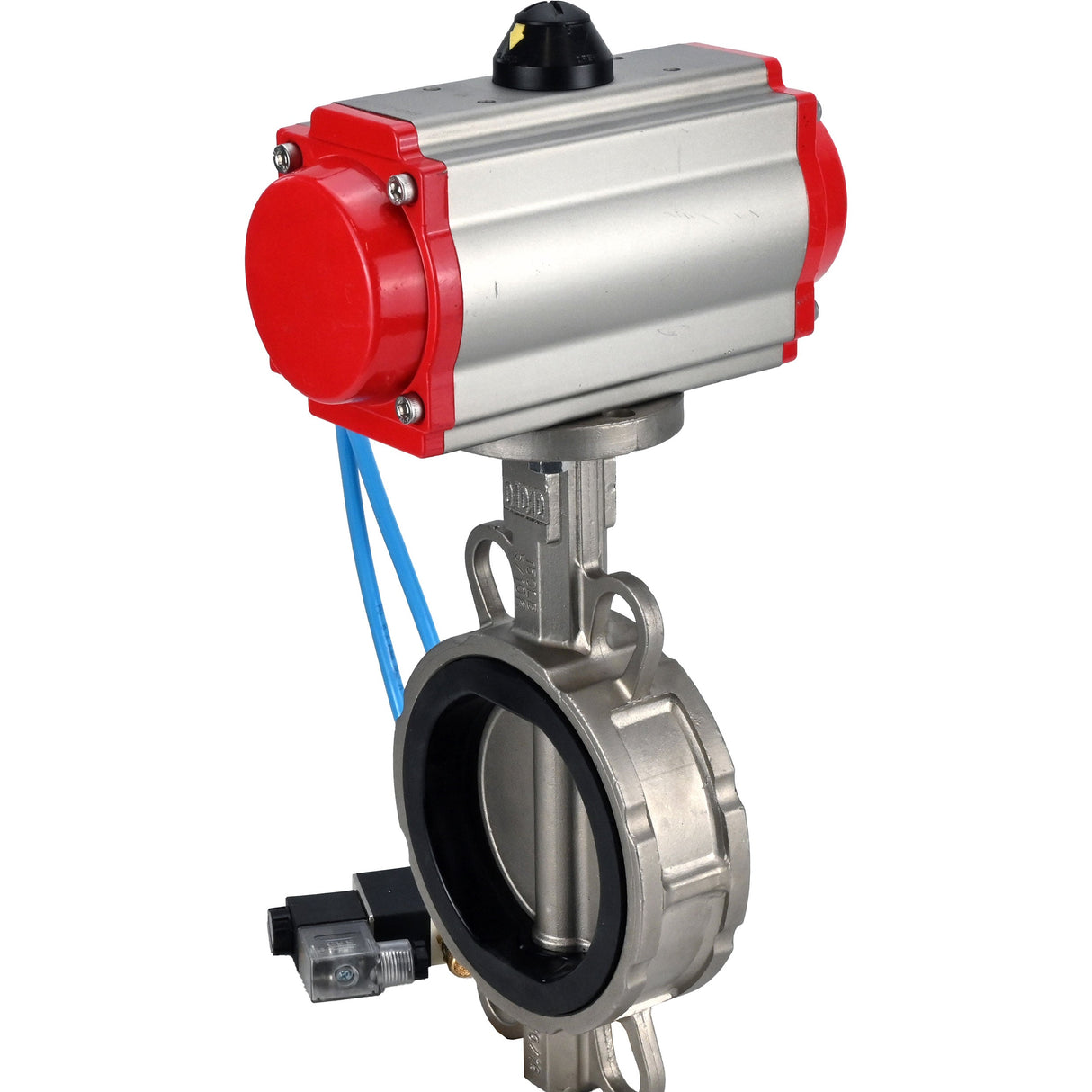 Water Butterfly Valve Elephant WBV3232V-2W-Fb-H, Gehäusematerial - Edelstahl AISI 316L, Scheibenmaterial - Edelstahl AISI 316L, Dichtung - Viton, mit pneumatischem Doppelwirkungsantrieb PA-DA, 4V320-08 220V