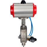 Wasser-Schmetterlingsventil Elephant WBV3232V-2W-Fb-H, Gehäusematerial - Edelstahl AISI 316L, Scheibenmaterial - Edelstahl AISI 316L, Dichtung - Viton, mit pneumatischem Antrieb mit Rückstellfedern PA-SA, 4V320-08 220V