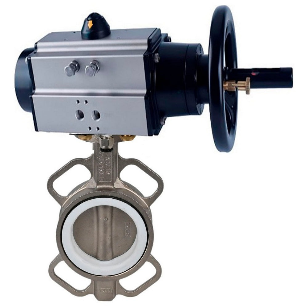 Wasser-Drosselklappe Elephant WBV3432V-2W-Fb Gehäusematerial - Kohlenstoffstahl, Scheibenmaterial - Edelstahl AISI 316L/1.4404, Dichtung - Viton mit pneumatischem Antrieb doppeltwirkend PA-DA-105-1