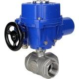 Edelstahl-Kugelhahn Elephant RP.SS316.200.MM.ISO 914 PSI mit Gewinde, Standardanschluss, Dreiweg, L-Typ, Gehäusematerial - Edelstahl AISI 316, mit elektrischem Schwenkantrieb Elephant QT-W (M) 220V