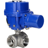 Edelstahl-Kugelhahn Elephant RP.SS316.200.MM.ISO 914 PSI mit Gewinde, Standardanschluss, Dreiweg, L-Typ, Gehäusematerial - Edelstahl AISI 316, mit elektrischem Schwenkantrieb Elephant QT-W (M) 220V