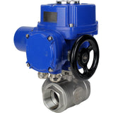 Edelstahl-Kugelhahn Elephant RP.SS316.200.MM.ISO 914 PSI mit Gewinde, Standardanschluss, Dreiweg, L-Typ, Gehäusematerial - Edelstahl AISI 316, mit elektrischem Schwenkantrieb Elephant QT-W (M) 220V