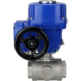 Edelstahl-Kugelhahn Elephant RP.SS316.200.MM.ISO 914 PSI mit Gewinde, Standardanschluss, Dreiweg, L-Typ, Gehäusematerial - Edelstahl AISI 316, mit elektrischem Schwenkantrieb Elephant QT-W (M) 220V