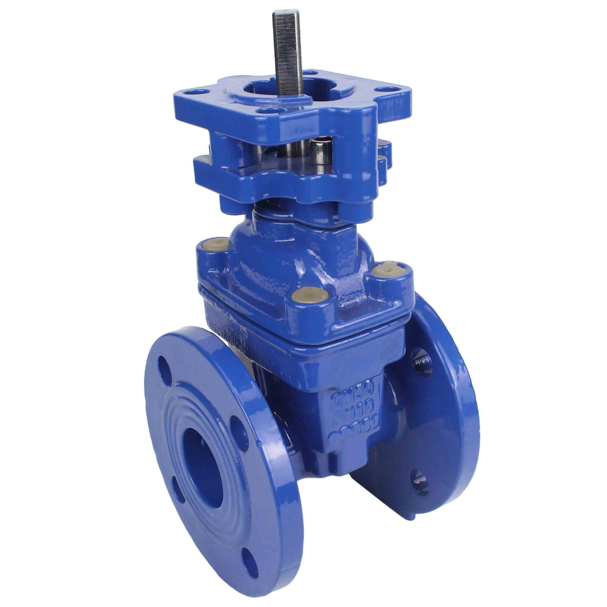 Keilschieber Elephant 30X939H GVWN1414E-2W-F mit OST-Flansch, Gehäuse - Gusseisen GGG50, Keil - Gusseisen + EPDM, Dichtung - EPDM, nur Spindel, Farbe - blau