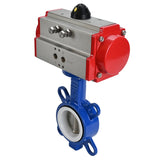 Wasserabsperrklappe Elephant st-316l-ptfe-elephant-sa, Gehäusematerial – Kohlenstoffstahl WCB, Scheibenmaterial – Edelstahl AISI 316L, Dichtung – PTFE, pneumatischer Antrieb betätigt