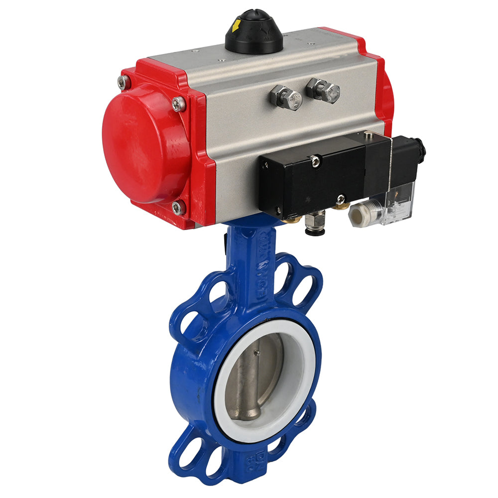 Wasserabsperrklappe Elephant st-316l-ptfe-da-4m310-110/220, Gehäusematerial – Kohlenstoffstahl WCB, Scheibenmaterial – Edelstahl AISI 316L, Dichtung – PTFE, pneumatischer Antrieb betätigt