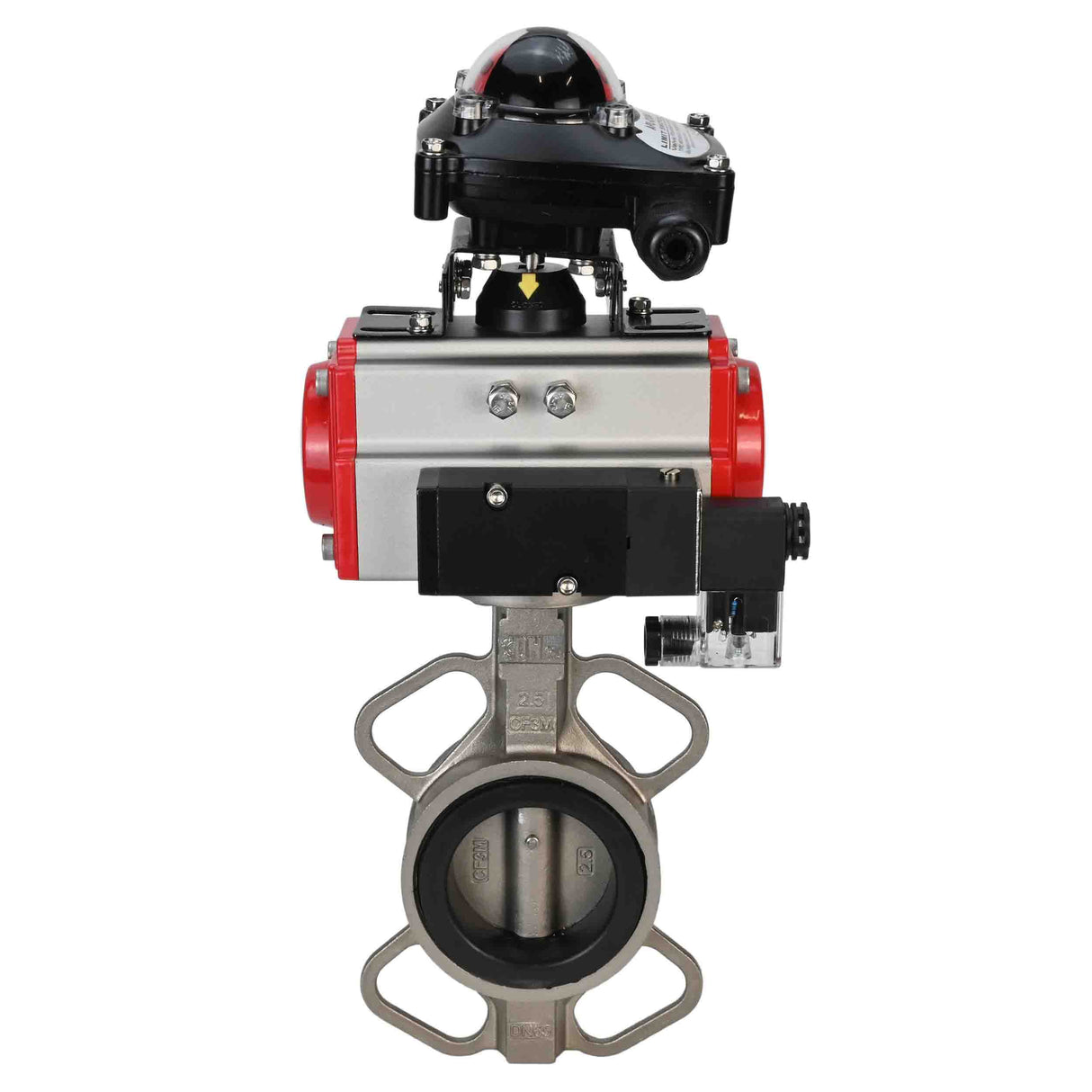 Wasser-Schmetterlingsventil Elephant 316L-316L-EPDM Gehäusematerial - Edelstahl AISI 316L, Scheibenmaterial - Edelstahl AISI 316L, Dichtung - EPDM mit doppeltwirkendem Pneumatikaktuator Elephant DA und Pneumatikverteiler 4M310-08 220V sowie Endschalter