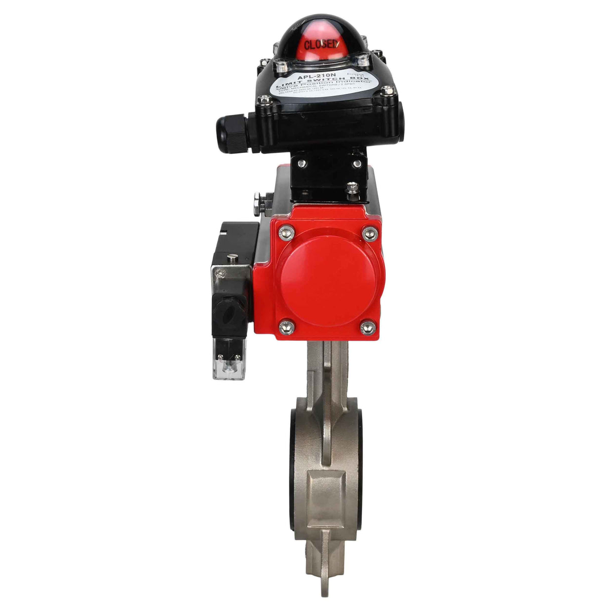 Wasser-Schmetterlingsventil Elephant 316L-316L-EPDM Gehäusematerial - Edelstahl AISI 316L, Scheibenmaterial - Edelstahl AISI 316L, Dichtung - EPDM mit doppeltwirkendem Pneumatikaktuator Elephant DA und Pneumatikverteiler 4M310-08 220V sowie Endschalter