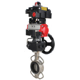 Wasser-Schmetterlingsventil Elephant 316L-316L-VITON Gehäusematerial - Edelstahl AISI 316L, Scheibenmaterial - Edelstahl AISI 316L, Dichtung - Viton mit pneumatischem Antrieb Elephant DA, pneumatischer Verteiler 4M310-08 24V, Endschalterblock APL-410N EX