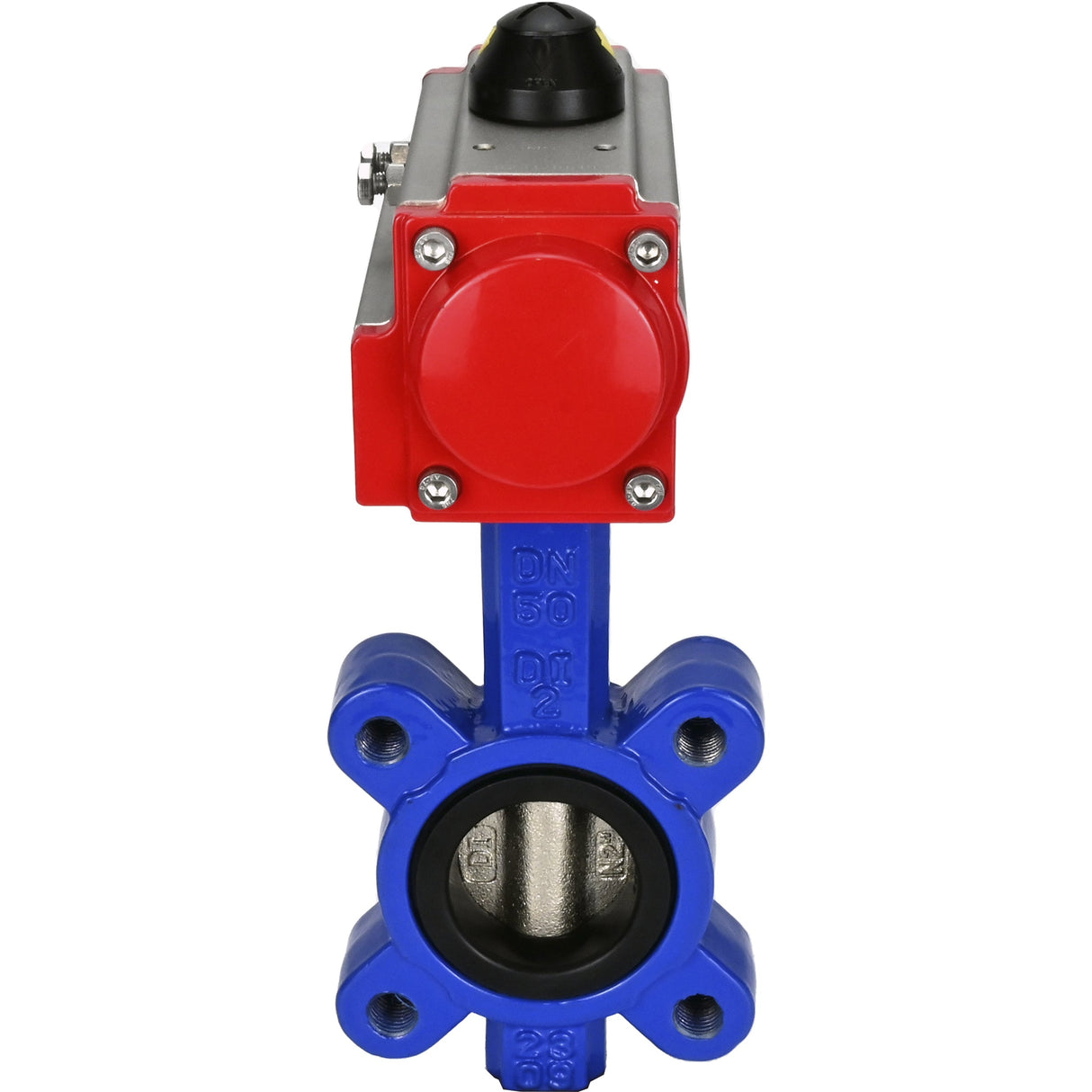Wasser-Schmetterlingsventil Elephant WBV1616E-2W-Fb-H, Gehäusematerial - Gusseisen QT450, Scheibenmaterial - Gusseisen QT450, Dichtung - EPDM, mit pneumatischem Doppelwirkungsantrieb PA-DA