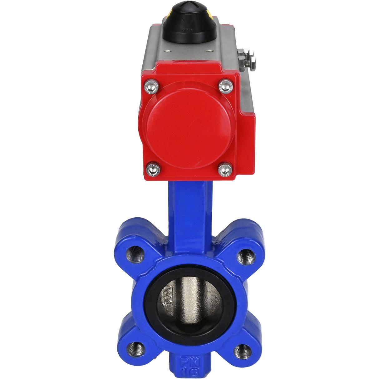 Wasser-Schmetterlingsventil Elephant WBV1616E-2W-Fb-H, Gehäusematerial - Gusseisen QT450, Scheibenmaterial - Gusseisen QT450, Dichtung - EPDM, mit pneumatischem Doppelwirkungsantrieb PA-DA