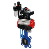 Wasser-Schmetterlingsventil Elephant WBV1413E-2W-Fb-H, Gehäusematerial - Gusseisen GGG50, Scheibenmaterial - Gusseisen GGG40, Dichtung - EPDM, mit pneumatischem Antrieb mit Rückstellfedern PA-SA, 4V320-08 220V, LSU APL-210N, ATU AFC2000
