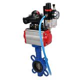 Wasser-Schmetterlingsventil Elephant WBV1413E-2W-Fb-H, Gehäusematerial - Gusseisen GGG50, Scheibenmaterial - Gusseisen GGG40, Dichtung - EPDM, mit pneumatischem Antrieb mit Rückstellfedern PA-SA, 4V320-10 220V, LSU APL-210N, ATU AFC2000