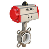 Wasser-Schmetterlingsventil Elephant WBV3131P-2W-Fb-H, Gehäusematerial - Edelstahl AISI 304, Scheibenmaterial - Edelstahl AISI 304, Dichtung - PTFE, pneumatischer Antrieb PA-DA Doppelwirkung