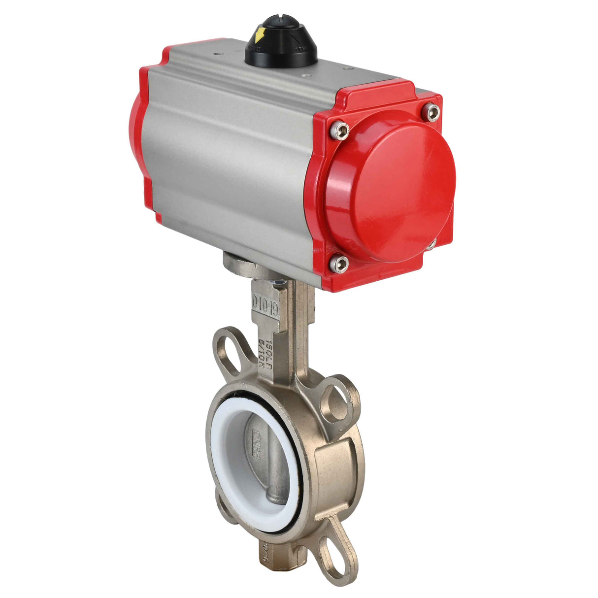 Wasser-Schmetterlingsventil Elephant WBV3131P-2W-Fb-H, Gehäusematerial - Edelstahl AISI 304, Scheibenmaterial - Edelstahl AISI 304, Dichtung - PTFE, pneumatischer Antrieb PA-DA Doppelwirkung