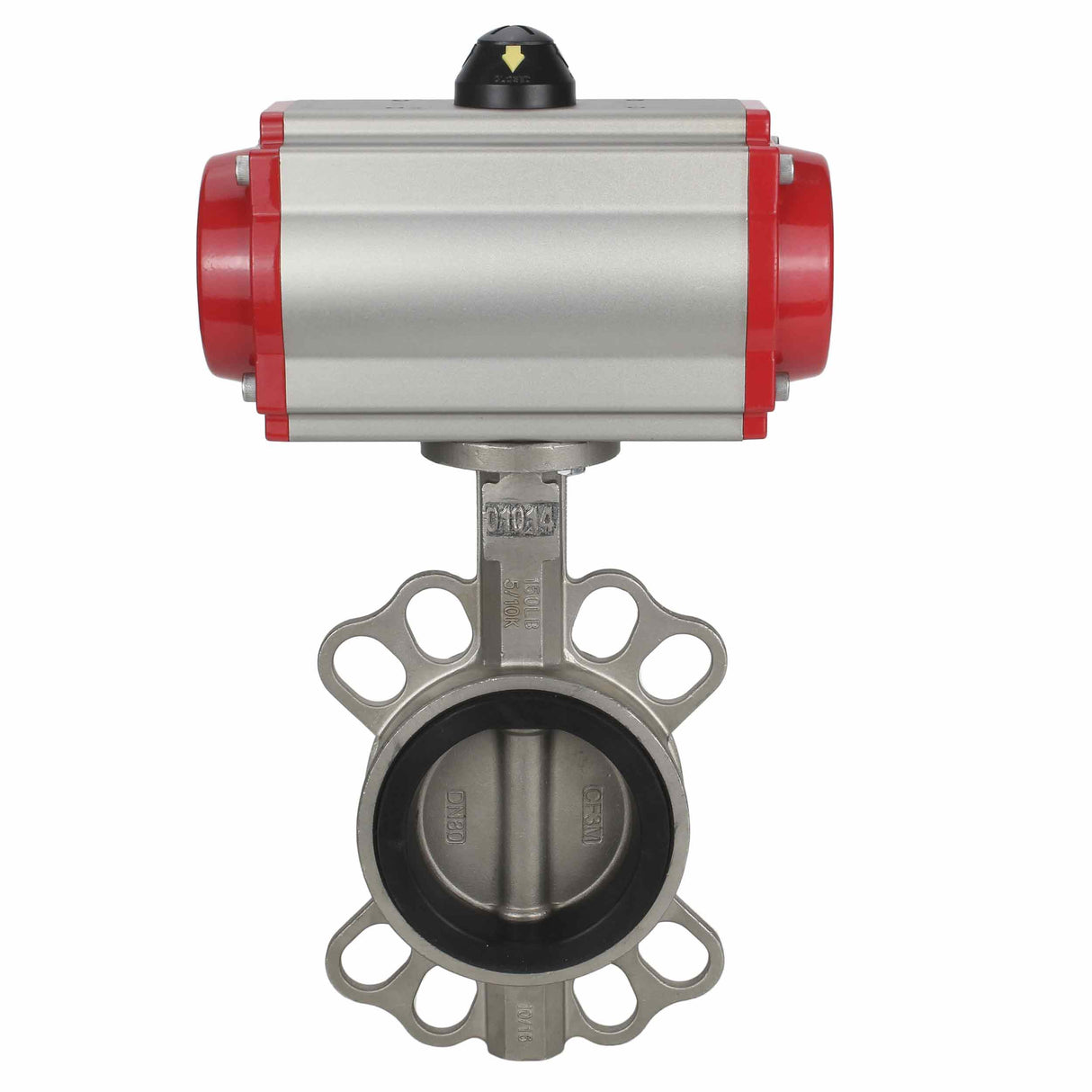 Wasser-Schmetterlingsventil Elephant WBV3131E-2W-Fb-H, Gehäusematerial - Edelstahl AISI 304, Scheibenmaterial - Edelstahl AISI 304, Dichtung - EPDM, pneumatischer Antrieb PA-DA Doppelwirkung