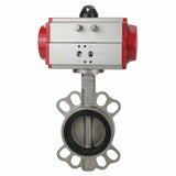 Wasser-Schmetterlingsventil Elephant WBV3131E-2W-Fb-H, Gehäusematerial - Edelstahl AISI 304, Scheibenmaterial - Edelstahl AISI 304, Dichtung - EPDM, pneumatischer Antrieb PA-DA Doppelwirkung