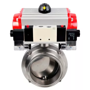 Butterfly valves Elephant WBV3131E-2W-T-H food grade stainless steel 304, seal - EPDM, with pneumatic actuator Elephant PA-SA-XXX and pneumatic distributor Elephant 4V320-10 220V