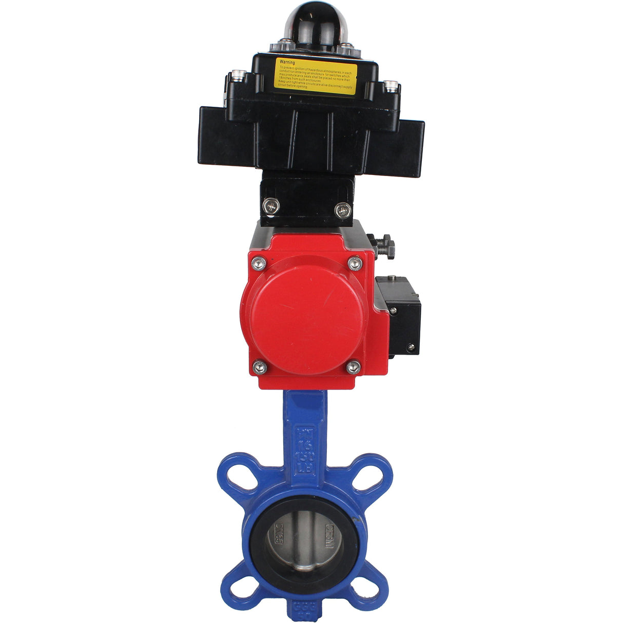 Wasser-Schmetterlingsventil Elephant GG25-316L-NBR Gehäusematerial - Gusseisen GG25, Scheibenmaterial - Edelstahl 316L, Dichtung - NBR mit pneumatischem Antrieb DA, pneumatischem Verteiler 4M310-08 24V und Endschalterblock APL-410N EX
