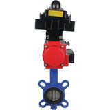 Wasser-Schmetterlingsventil Elephant GG25-316L-NBR Gehäusematerial - Gusseisen GG25, Scheibenmaterial - Edelstahl 316L, Dichtung - NBR mit pneumatischem Antrieb DA, pneumatischem Verteiler 4M310-08 24V und Endschalterblock APL-410N EX
