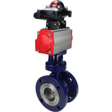 Wasser-Schmetterlingsventil Elephant WBV3EX-3432M-1W-F-ISO, Gehäusematerial - Kohlenstoffstahl, Scheibenmaterial - Edelstahl AISI 316, Dichtung - Metall, pneumatischer Antrieb PA-DA Doppelwirkung, LSU APL-210N
